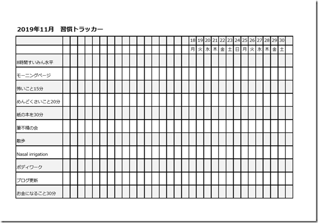 習慣トラッカーのテンプレート 2019 2020 みんな愛しい馬の骨